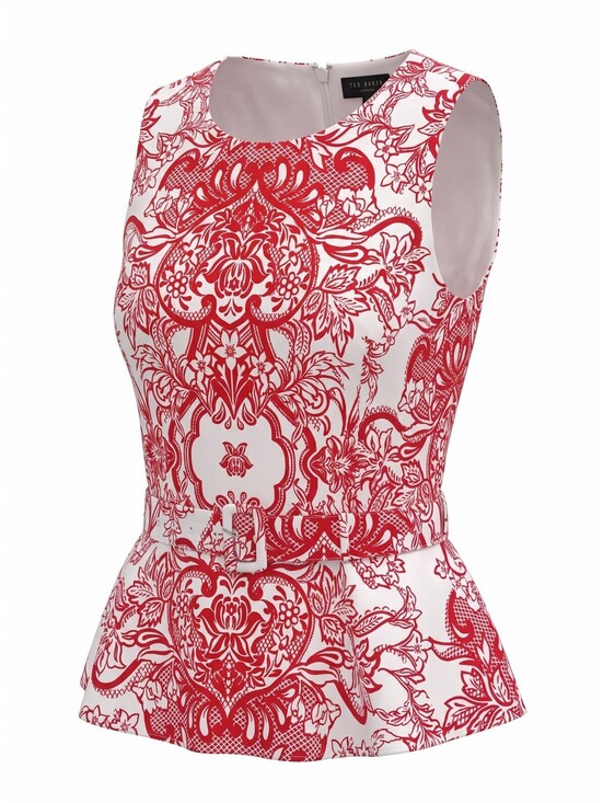 Other - $179 Ted Baker Belted Peplum Top Cotton Poplin Ted/White Size 12
